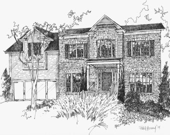 House Portrait Drawing Sketch Pen Ink-Any occasion Gift-FREE SHIPPING