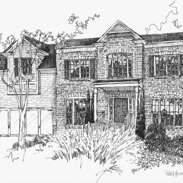 House Portrait Drawing Sketch Pen Ink-Any occasion Gift-FREE SHIPPING