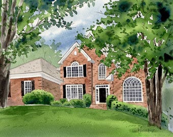 Custom 8x10 Watercolor Home/House Portrait Painting Art Commission-FREE SHIPPING