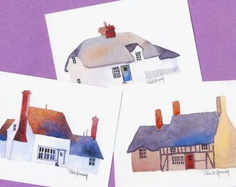 Boxed Note Cards-English Cottages-printed from original watercolor paintings