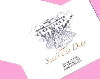 Save the Date Wedding Venue Sketch