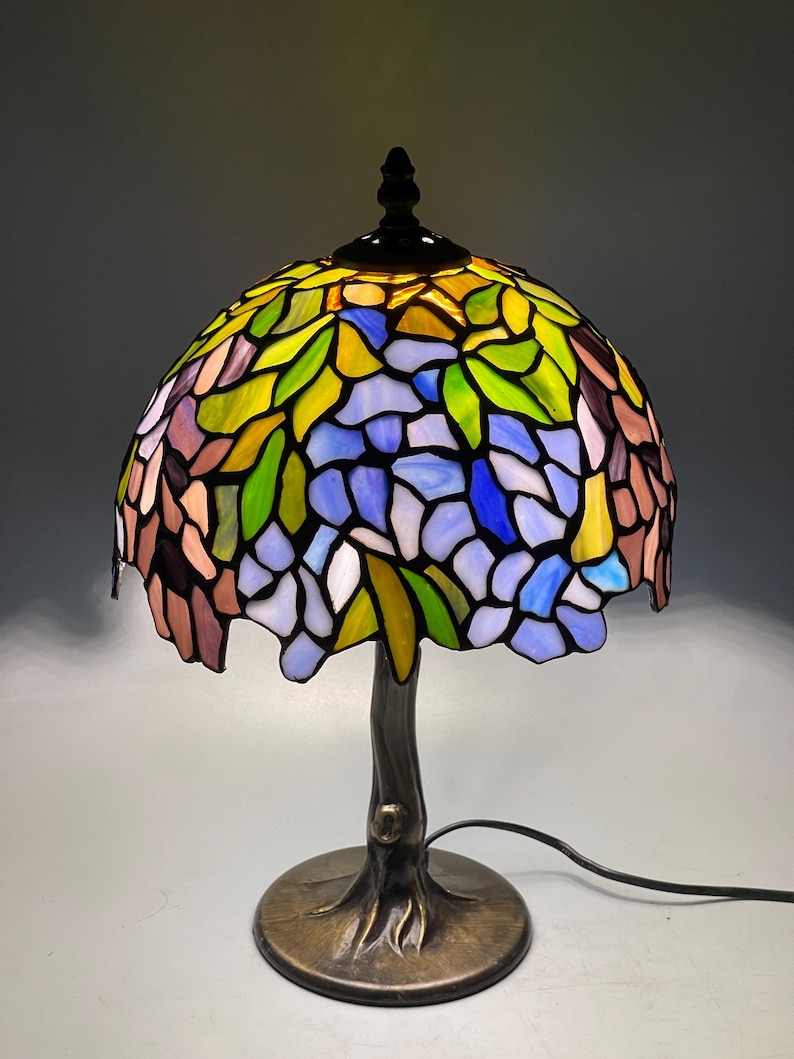 Lámpara de mesa Tiffany con diseño floral de glicina de 10 pulgadas, hecha a medida, decoración del hogar, iluminación antigua hecha a mano, lámpara Tiffany con diseño floral de 10 pulgadas