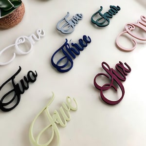 Custom Color Laser Cut Cursive Wedding Table Number Wording Place Card Cut Outs, Personalized Event Party Table Setting Numbers Cutout