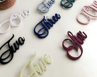 Custom Color Laser Cut Cursive Wedding Table Number Wording Place Card Cut Outs, Personalized Event Party Table Setting Numbers Cutout