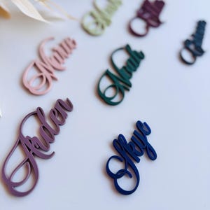 Custom Color Laser Cut Cursive Wedding Name Wording Place Card Cut Outs, Personalized Event Party Table Setting Guest Names Cutout