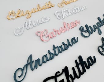 Custom Laser Cut Wedding Name Place Card Cut Outs, Gold, Silver Personalized Event Party Table Setting Guest Name Cutout, 2 inches in height
