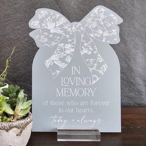 OVERSTOCK SALE 7x9 Bow Top Shape In Loving Memory Forever In Our Hearts Acrylic Wedding Sign White Acrylic Blue ink