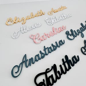 Custom Laser Cut Wedding Name Place Card Cut Outs, Gold, Silver Personalized Event Party Table Setting Guest Name Cutout, 2 inches in height
