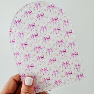French Pink Bows Chinoiserie Patterned Print, Roses UV Printed Acrylic, Maker's Craft Sheet Blanks, Laser Cutting Earrings/Signs/Jewelry