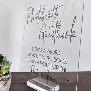 OVERSTOCK SALE 8x10 Photo Booth Guestbook Snap It Place It In The Book Leave A Note Bride and Groom Wedding Sign Clear Acrylic Black Ink