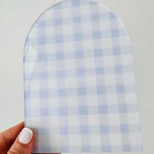 Láminas de manualidades francesas con estampado de cuadros vichy azules estilo chinoiserie, acrílico UV, ideales para cortar con láser pendientes, letreros y joyas.