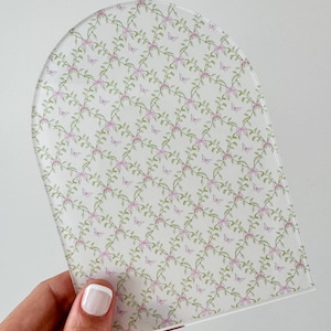 French Pink Bows Chinoiserie Patterned Print, Roses UV Printed Acrylic, Maker's Craft Sheet Blanks, Laser Cutting Earrings/Signs/Jewelry