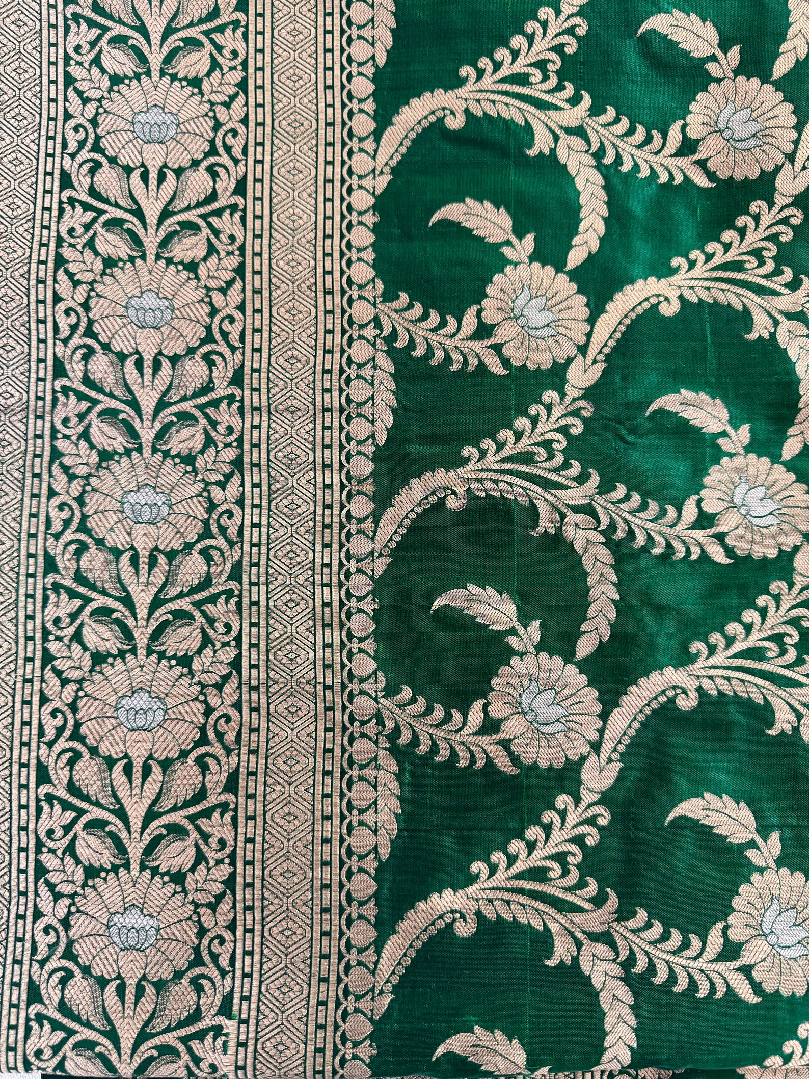 Banarasi Katan Silk Silver and Gold Cluster Roses Ivory Saree main image 1