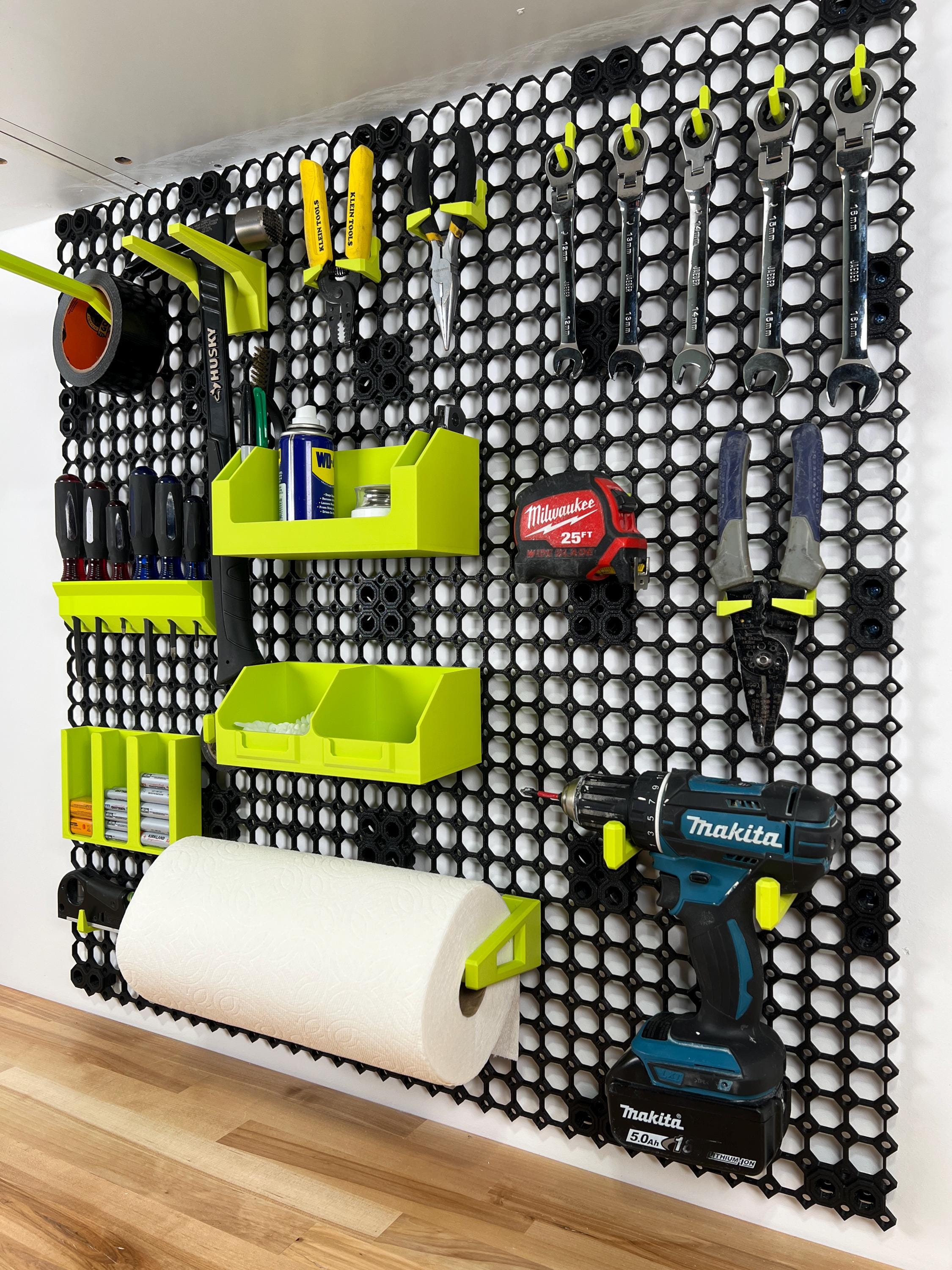 Modular Wall Mounted Tool Organizer Starter Kit - 16 Tile