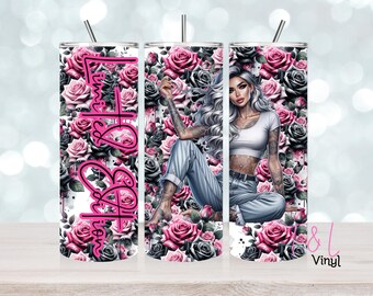 Tattoo Girl Floral Roses 20 Unzen Becher Wrap volle Sublimation Vinyl-Design-Vorlage png Digitaler Download