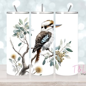 Watercolour Kookaburra 20oz tumbler wrap, full Sublimation/vinyl design template, png Digital download