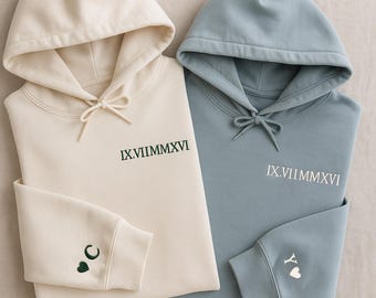 Custom Embroidered Roman Numeral Hoodie,Personalized Date Hoodie,Anniversary Date Hoodies,Anniversary Gift for Him,Christmas Gift for Him