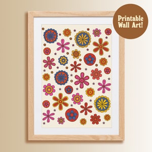 Printable Wall Art Floral Wall Prints Botanical Wall Art Flower Art Prints Retro Flower Power Groovy Floral Print 70s Downloadable