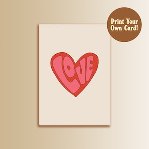 Liefdeskaart Digitale print thuis Illustratieve kaart Positieve cadeaus I Love You-kaart Retro-kunstwerk Rood hartkaart Lastminute afdrukbare cadeaus