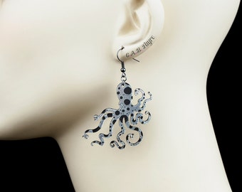 Spotted Octopus Earrings - 9 color options - Hooks, Leverback, or Clip-on - Metallic or Neon Laser Cut Acrylic (C.A.B. Fayre OriginalDesign)