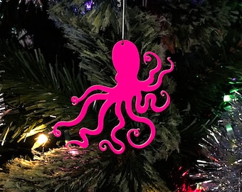 Octopus Ornament - 40 Color Options - Laser Cut Acrylic - Sea Creature Holiday / Christmas Ornament - Nautical Ocean Decor