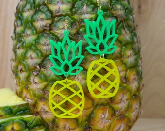 Pineapple Earrings / Laser Cut Tropical Pineapple Earrings/ Choose Yellow, Gold, Glitter, or Wood (C.A.B. Fayre Original Design)