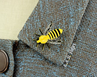 Honeybee Brooch - Black and Yellow Bee Pin - Laser Cut Acrylic Honey Bee Brooch (C.A.B. Fayre Original Design)