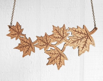 Autumn Maple Leaves Necklace - Fall Necklace - Laser Cut Acrylic or Wood -  (C.A.B. Fayre Original Design)