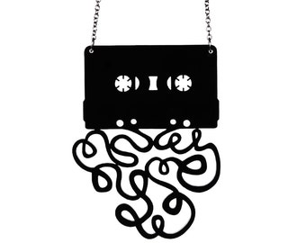 The Mixtape Breakup Necklace - Unwound Cassette Tape - 30 Color Options - Laser Cut Acrylic Music Jewelry (C.A.B. Fayre Original Design)