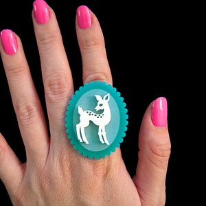 Doe-Eyed Deer Ring - Adjustable - Laser Cut Scalloped Fawn Ring (C.A.B. Fayre Original Design)