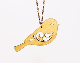 50% OFF SALE - Sweet Little Bird Necklace - Maple Wood - Laser Cut Necklace (C.A.B. Fayre Original Design)