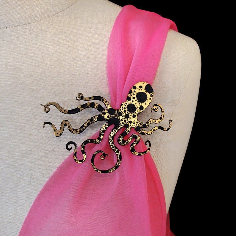 Spotted Octopus Brooch Large 4 Octopi Pin 9 Color Options Metallic or Neon Laser Cut Acrylic C.A.B. Fayre Original Design image 1