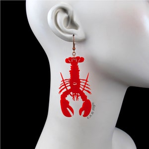 Lobster Earrings 35 Color Options Hooks, Leverback, or Clip-on Options Laser Cut Acrylic Sea Life C.A.B. Fayre Original Design image 1