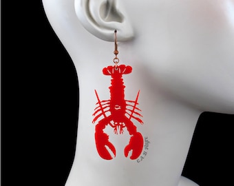 Lobster Earrings - 35 Color Options - Hooks, Leverback, or Clip-on Options - Laser Cut Acrylic Sea Life (C.A.B. Fayre Original Design)