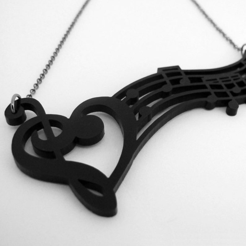 Treble & Bass Clef Heart Music Notes Necklace 37 Color Options Laser Cut Acrylic Music Lover C.A.B. Fayre Original Design image 4