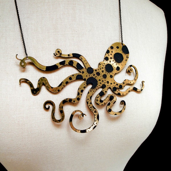 Spotted Octopus Necklace – 6" Octo – 9 Metallic or Neon Colors – Oversized Sea Life Jewelry