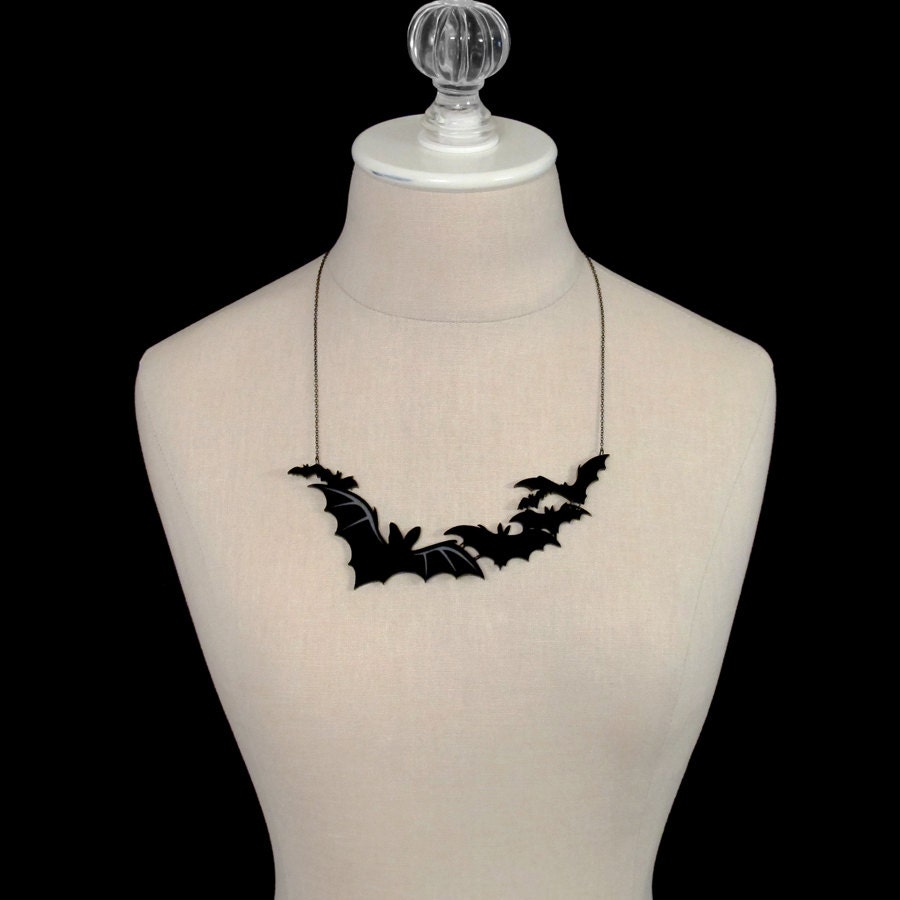Cloud of Bats Necklace Laser Cut Necklace Halloween Bat Etsy