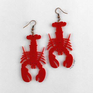 Lobster Earrings 35 Color Options Hooks, Leverback, or Clip-on Options Laser Cut Acrylic Sea Life C.A.B. Fayre Original Design image 3