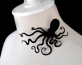 Octopus Silhouette Brooch – 4&quot; Octo Pin – 35 Colors Neon, Metallic, Glitter Options – Nautical Jewelry