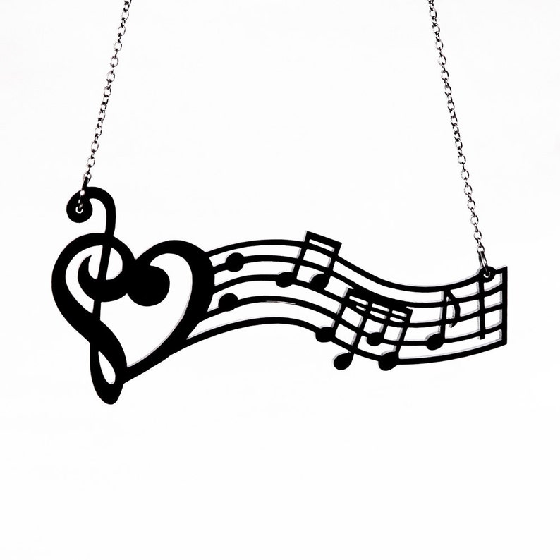 Treble & Bass Clef Heart Music Notes Necklace 37 Color Options Laser Cut Acrylic Music Lover C.A.B. Fayre Original Design image 1