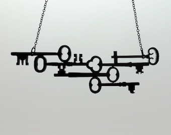 Skeleton Keys Necklace - 35 Color Options - Silhouette Necklace - Laser Cut Acrylic or Wood Key Necklace (C.A.B. Fayre Original Design)