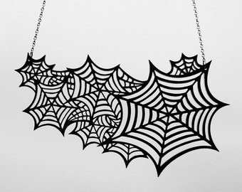 Spiderweb Necklace - LARGE - Spider Webs Necklace - Laser Cut Acrylic - Gothic Halloween Costume Jewelry (C.A.B. Fayre Original Design)