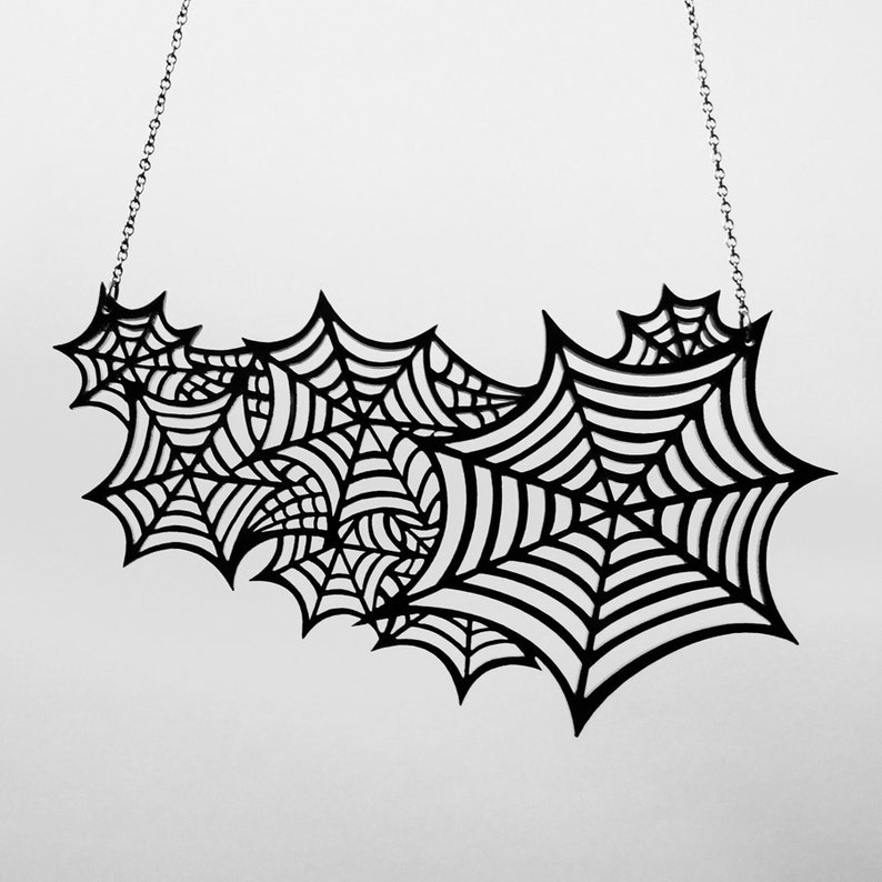 Spiderweb Necklace LARGE Spider Webs Necklace Laser Cut Acrylic Gothic Halloween Costume Jewelry C.A.B. Fayre Original Design image 1