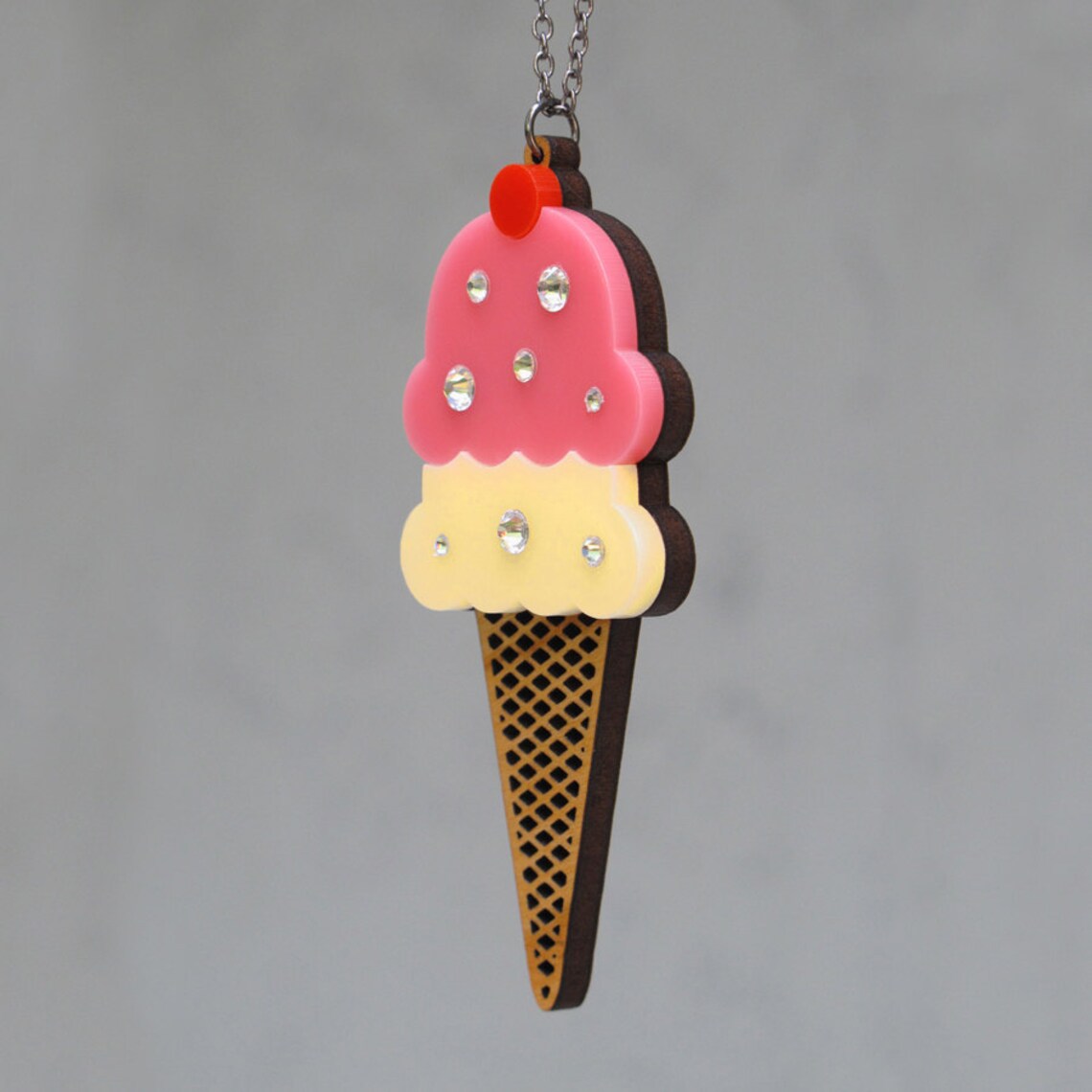Sparkle Ice Cream Cone Necklace Acrylic Laser Cut Necklace Etsy