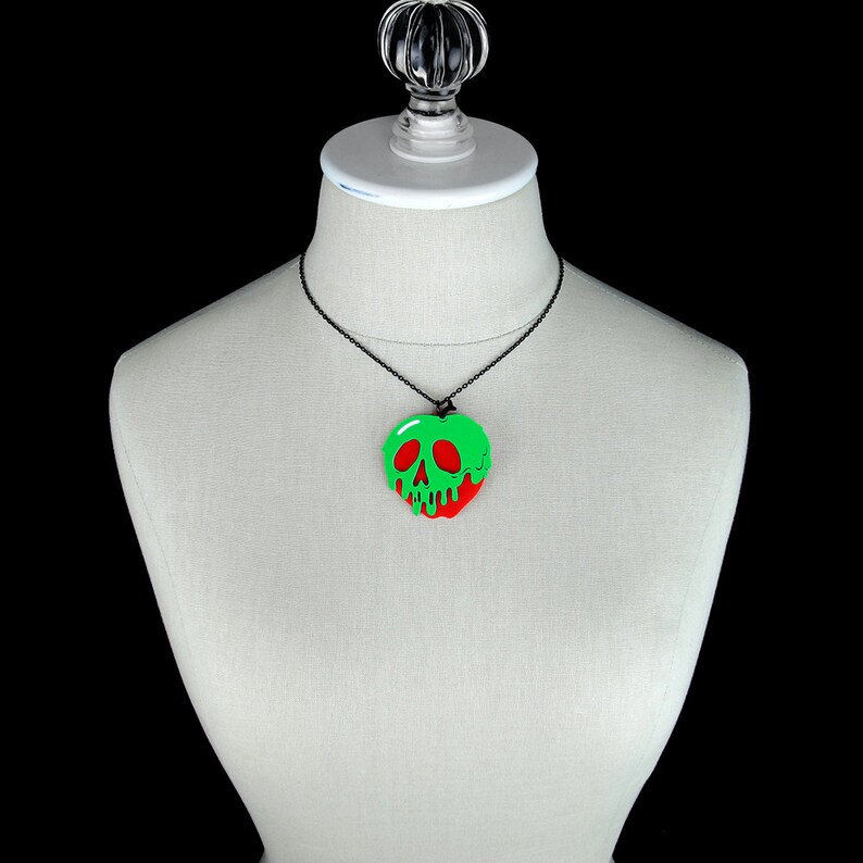 Poison Apple Necklace SMALL 2 You Select Poison Slime & Apple Color Snow White Laser Cut Acrylic Halloween Costume Necklace image 2