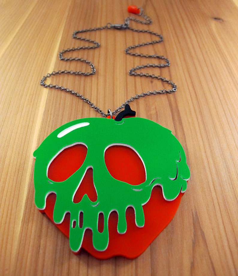 Poison Apple Necklace LARGE 2.5 You Select Poison Slime & Apple Color Snow White Laser Cut Acrylic Halloween Costume Necklace image 3
