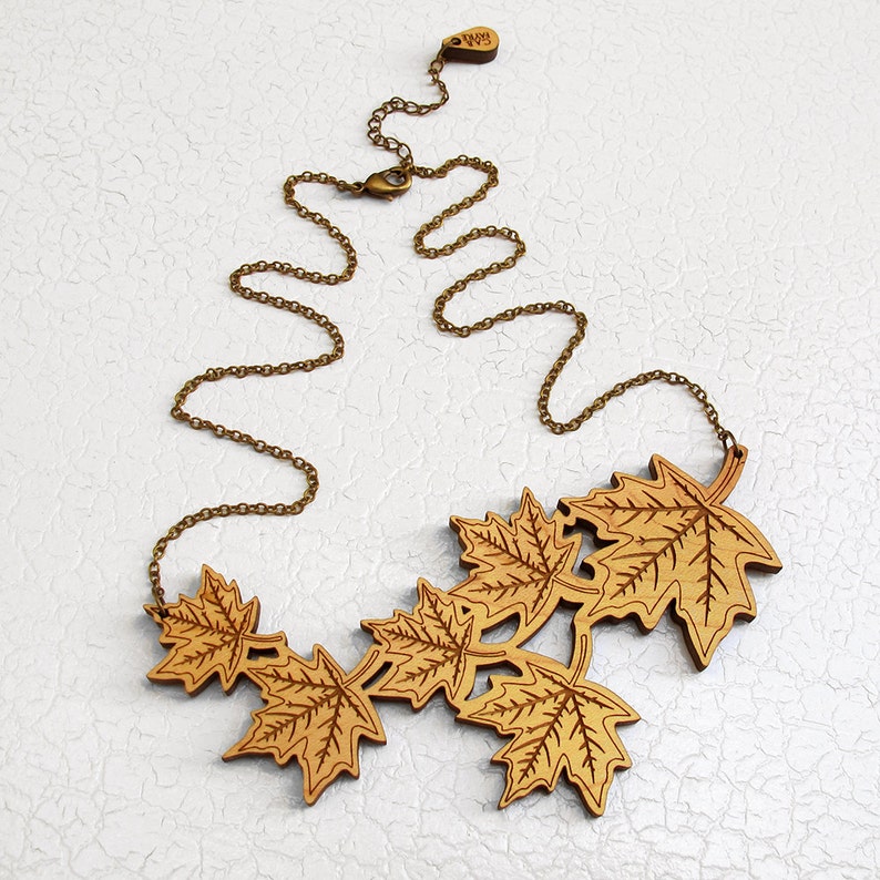 Wooden Autumn Maple Leaves Necklace C.A.B. Fayre Original 