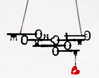 Skeleton Keys to my Heart Necklace - 35 Color Options - Laser Cut Acrylic or Wood Key Necklace (C.A.B. Fayre Original Design)