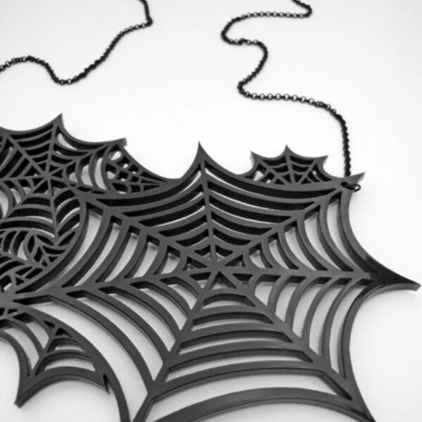 Oh What a Tangled Web We Weave Necklace - Spider Webs - Black Acrylic Laser Cut Necklace