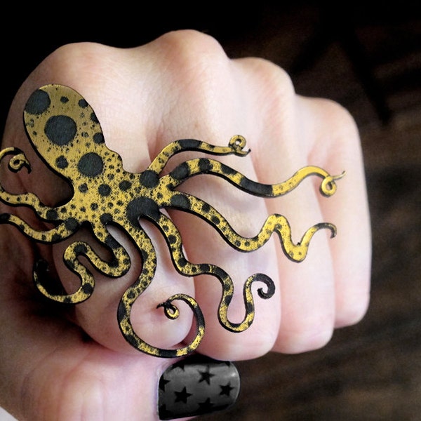 Spotted Octopus Ring - 9 Color Options - Metallic or Neon Acrylic - Large Statement Piece - Elastic Ring Band (C.A.B. Fayre Original Design)